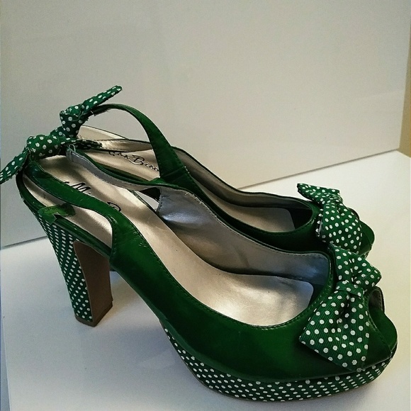 Miss Bisou Shoes - Miss Bisou Green Vintage Polka Dot Shoes